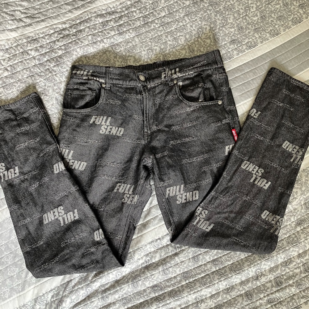 FULL SEND Black and White Slim Fit Pants